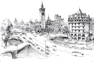 hand draw unique architectural and urban design illustration