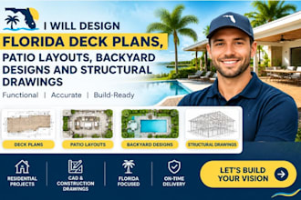 design florida deck plans, patio layouts, backyard designs structural drawings