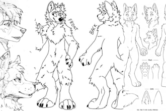 draw a custom furry character reference sheet