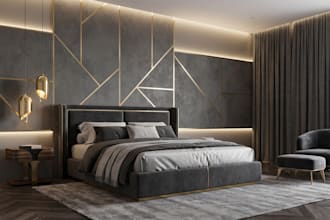 do cozy bedroom interior design, guestroom, bathroom, home decor with 3d render
