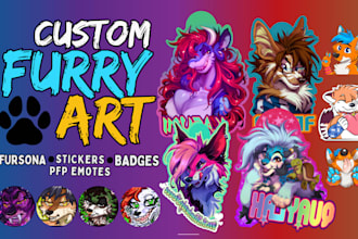 draw fursona badge, furry stickers furry icon furry pfp furry headshot furry ych