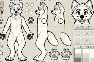 draw custom furry art headshots anthro oc ref character sheets