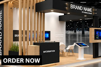 create a 3d exhibition stand design with realistic renders
