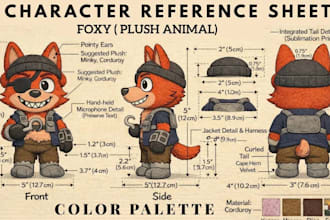 create detailed custom plush toy reference sheet stuffed animal design tech pack
