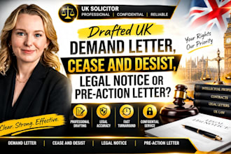 draft UK legal demand letters, cease and desist and legal notices UK solicitor