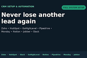 setup zoho, hubspot, slack, gohighlevel, notion, pipedrive, monday,jobber crm