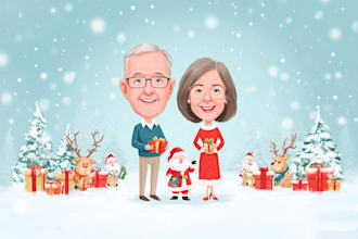 draw a custom winter christmas caricature for the holidays