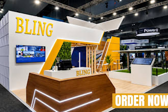 design a modular exhibition booth in 3d with realistic renders