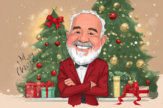 draw custom christmas caricatures for winter holiday cards
