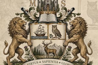 design a majestic vintage coat of arms logo with custom heraldry