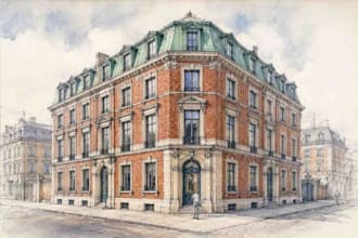 detailed architectural watercolor building sketch