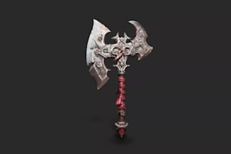 sculpt axe game ready,fantasy weapon model, optimized 3d assets,low poly,ue5 rig
