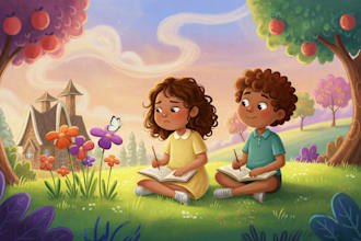do children story book illustration and draw children book cover