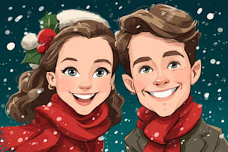 draw a merry christmas and happy new year caricature for you