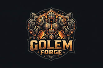 design a powerful and legendary golem logo for your brand