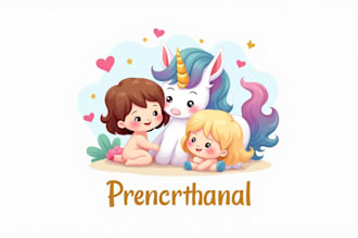 design a cute kids unicorn mascot logo for your brand