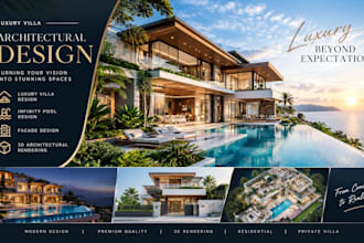 design modern villa facade with infinity pool and 3d rendering