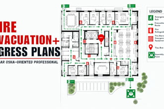 design fire evacuation plan, egress map and fire escape plan with emergency exit