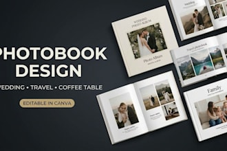 canva photo book design, wedding album, travel photo book, coffee table book