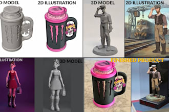 convert 2d to 3d model, image to 3d modelling  3d character 3d design stl file