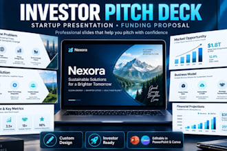 investor pitch deck, startup presentation and business funding proposal slides