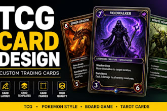 design custom tcg cards, pokemon cards, tarot and trading cards