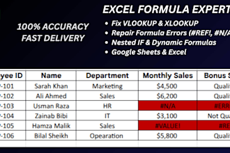 fix excel formulas, vlookup, index match, and google sheets errors