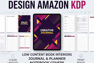 design amazon KDP, low content book interior, journal planner, notebook cover