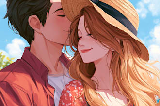 draw semi realistic anime couple art