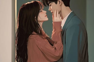 draw a couple illustration in anime style