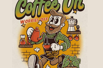 create a vintage cartoon coffee shop logo with custom illustration