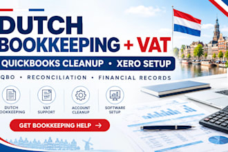 do dutch bookkeeping, vat quickbooks cleanup, qbo, xero setup and income tax