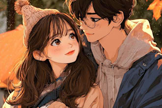draw your couple photo into cartoon art
