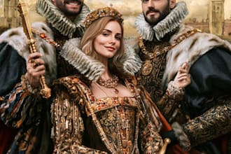 illustrate a romantic family royal couple portrait