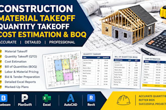do construction material takeoff, quantity takeoff, cost estimation and boq