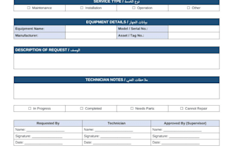 create biomedical equipment maintenance checklist and work order form