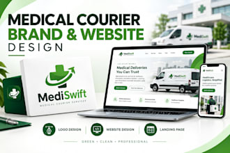 design medical courier website, logistics logo, banner, and landing page