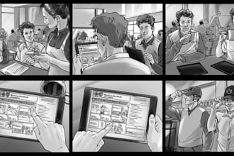draw 25 storyboard frames in 24hours for scenes, shots, action and composition