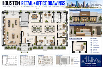create houston retail and office architectural drawings