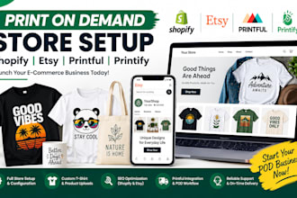 setup shopify etsy website print on demand custom tshirt printiful merch design