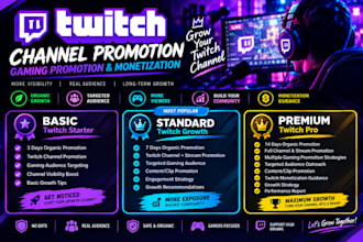 do organic twitch channel promotion, gaming promotion, twitch monetization