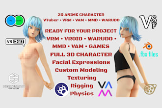 create 3d anime nsfw character for 3d vtuber avatar, vam, vrm, warudo and games