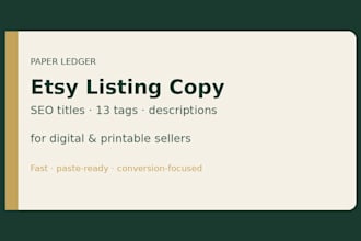 write SEO etsy titles tags and descriptions for digital downloads