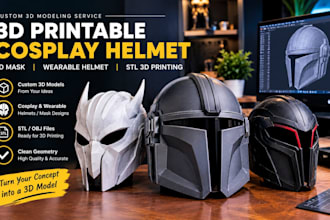 create 3d printable cosplay helmet, 3d mask, wearable helmet and stl 3d printing