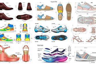 do shoe tech pack, heel, sneakers, custom shoe design for manufacturing