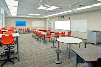 convert 2d plan to 3d academy classroom, school interior render for presentation