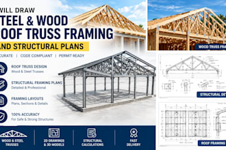 draw steel and wood roof truss framing and structural plans
