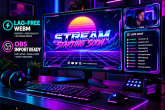 design premium animated kick twitch overlay packages in webm