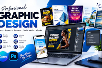design a flyer, poster, banner, ebook in canva or photoshop