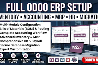 setup odoo erp inventory, accounting, mrp, bom, hr, routing, database migration